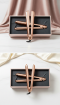 Rose gold flat iron with velvet-lined box